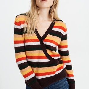 Madewell Faux Wrap Pullover Sweater in Stripe